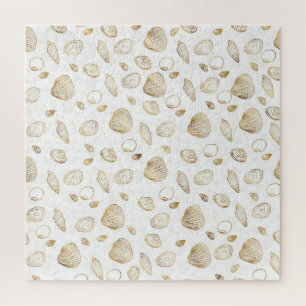 Puzzle Motif élégant Gold White Seashells