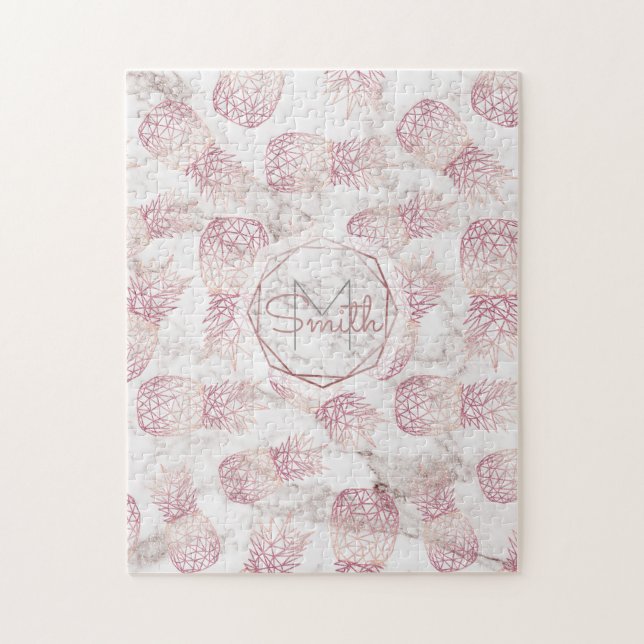 Puzzle Motif en marbre d'ananas rose en or géométrique (Vertical)
