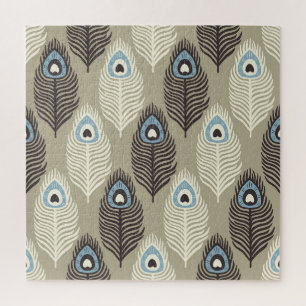 Puzzle Motif en plumes de paon, style vintage.