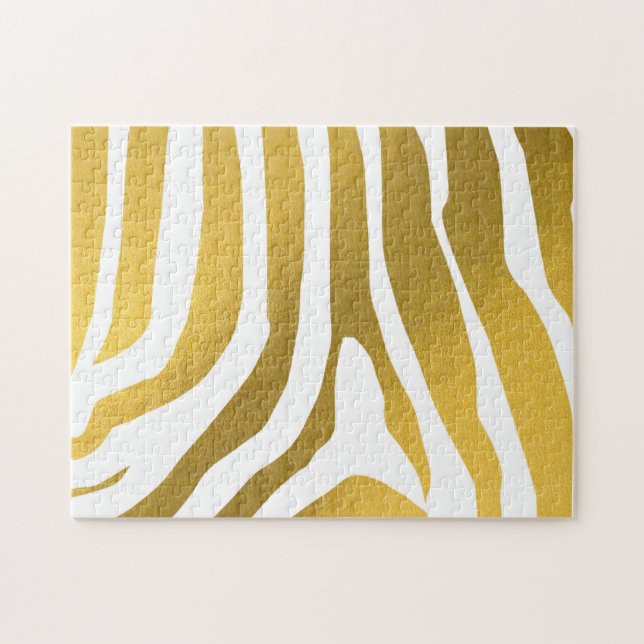 Puzzle Motif Faux Gold Zebra Print Stripes (Horizontal)