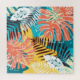 Puzzle Motif feuille de la jungle tropicale colorée.