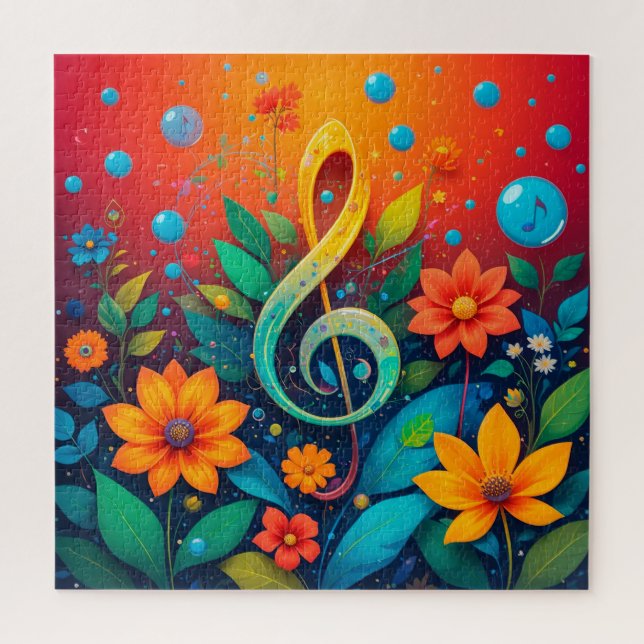 Puzzle Motif Fleur Coloré Note de Musique (Vertical)