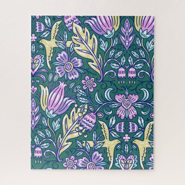 Puzzle Motif Fleurs et Oiseaux de Style Antique (Vertical)
