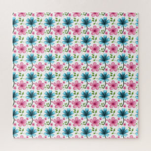 Puzzle Motif floral bleu et rose 