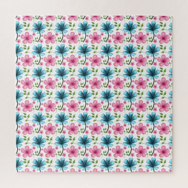 Puzzle Motif floral bleu et rose  (Vertical)