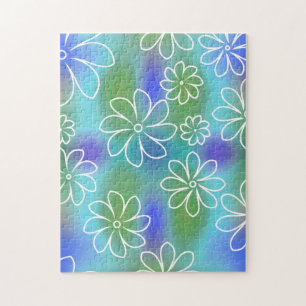 Puzzle Motif floral bleu et vert