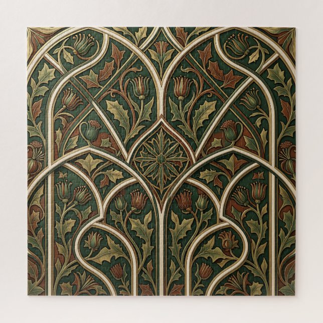 Puzzle Motif floral Chardon Victorien Vert foncé  (Vertical)