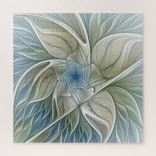 Puzzle Motif floral de rêve abstrait bleu kaki fractal