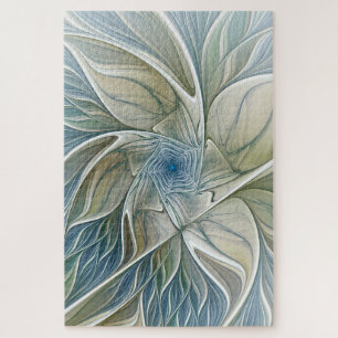 Puzzle Motif floral de rêve abstrait bleu kaki fractal