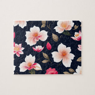 Puzzle Motif floral Fleurs blanches et roses mignonnes