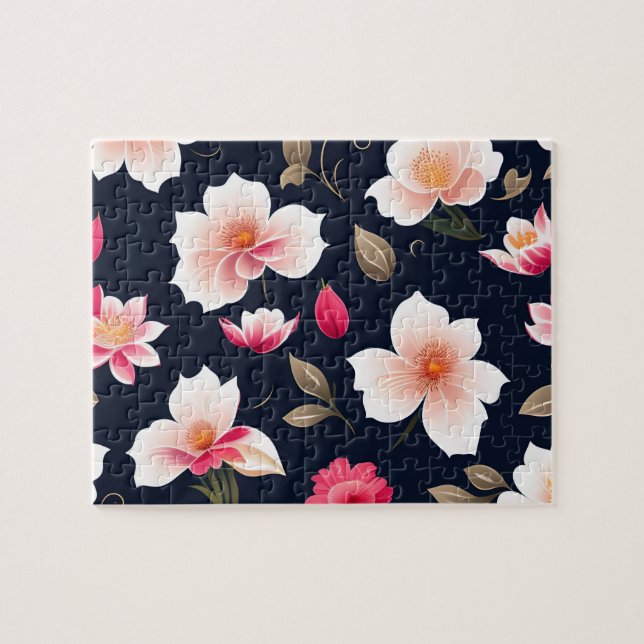 Puzzle Motif floral Fleurs blanches et roses mignonnes (Horizontal)