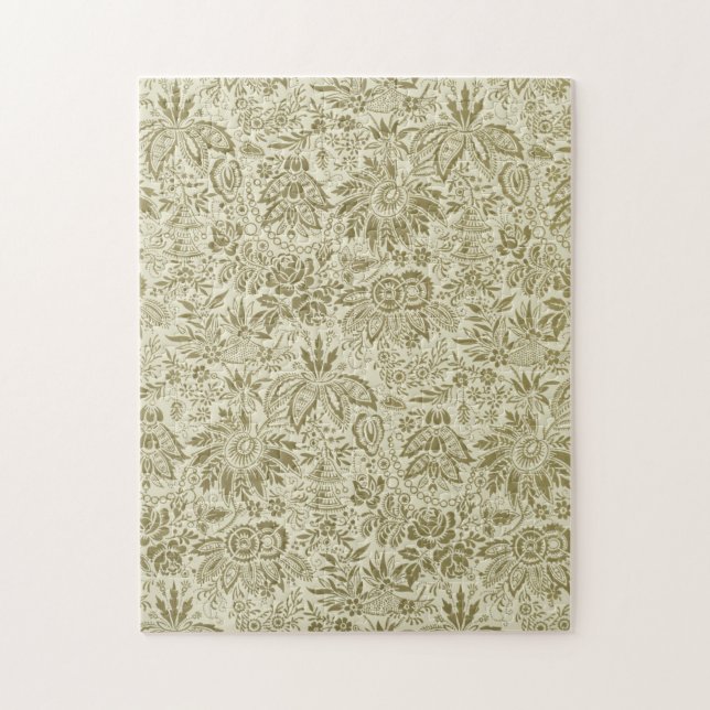 Puzzle Motif Floral Vert Sage Antique Damas (Vertical)