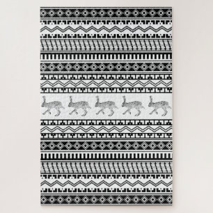 Puzzle Motif géométrique de lapin noir et blanc du Sud-Ou