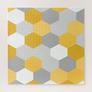 Puzzle Motif Géométrique Hexagonal Gris Jaune