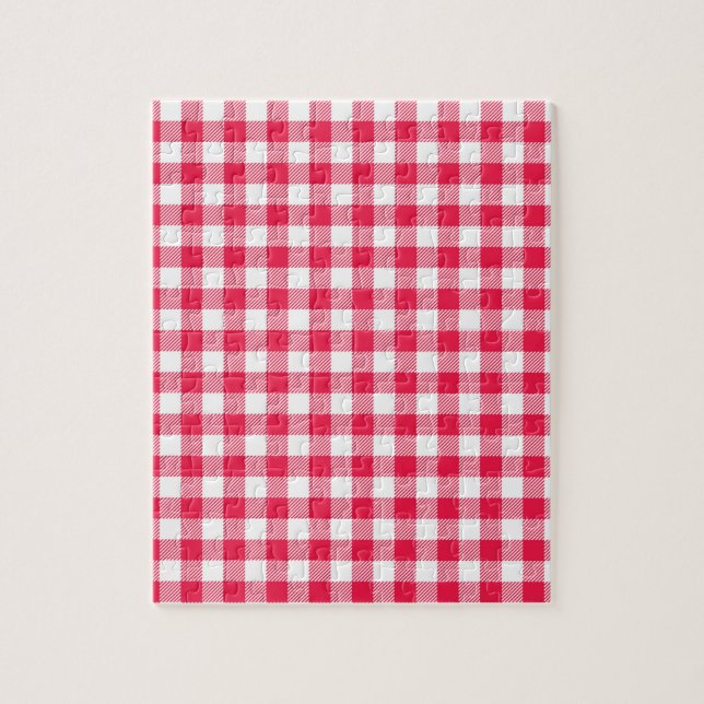 Puzzle Motif Gingham Rouge et Blanc Classique Rustique (Vertical)