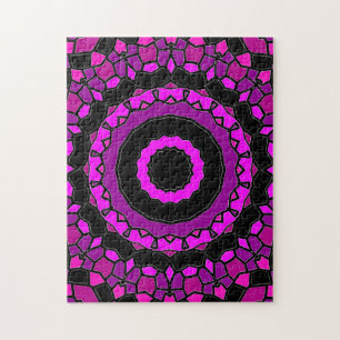 Puzzle Motif kaléidoscope rose et noir