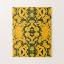 Motif kaléidoscope vert et or dentelé