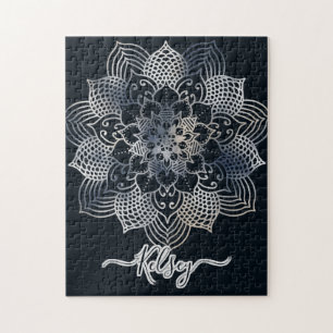 Puzzle Motif Mandala noir et bleu monogramme
