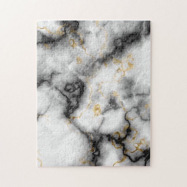 Puzzle Motif marbre blanc gris noir et or (Vertical)