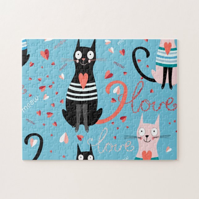 Puzzle Motif mignon de chats sur un arrière - plan bleu (Horizontal)