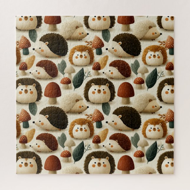 Puzzle Motif mignon de hérisson et de champignon de la fo (Vertical)