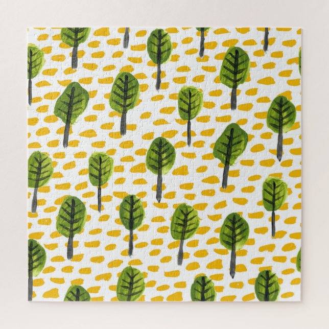 Puzzle Motif Naïve Green Black Tree (Vertical)