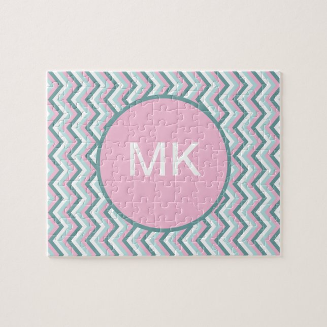 Puzzle Motif Ocean Mist Chevron (Horizontal)
