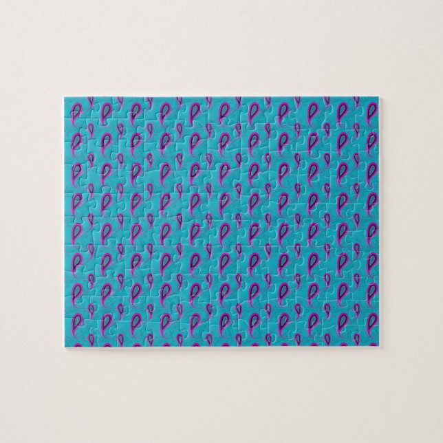 Puzzle Motif Peacock et Magenta Paisley (Horizontal)
