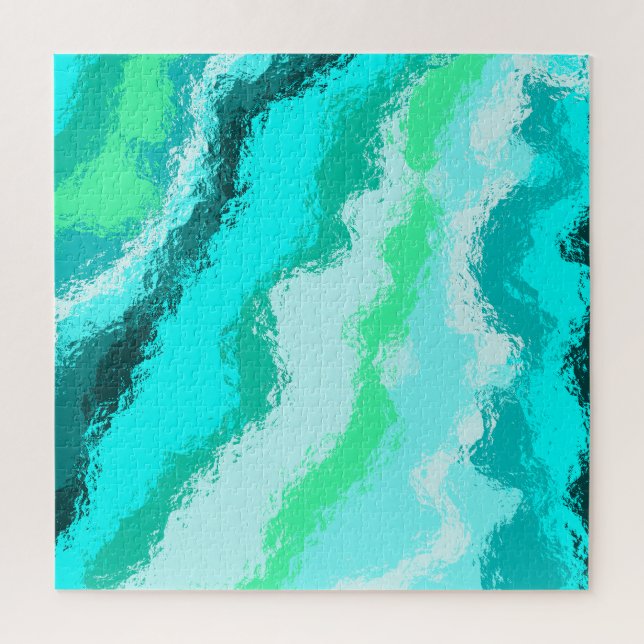 Puzzle Motif peint expressif bleu sarcelle vert (Vertical)