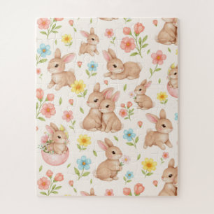 Puzzle Motif printanier floral de lapin mignon