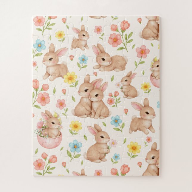 Puzzle Motif printanier floral de lapin mignon (Vertical)