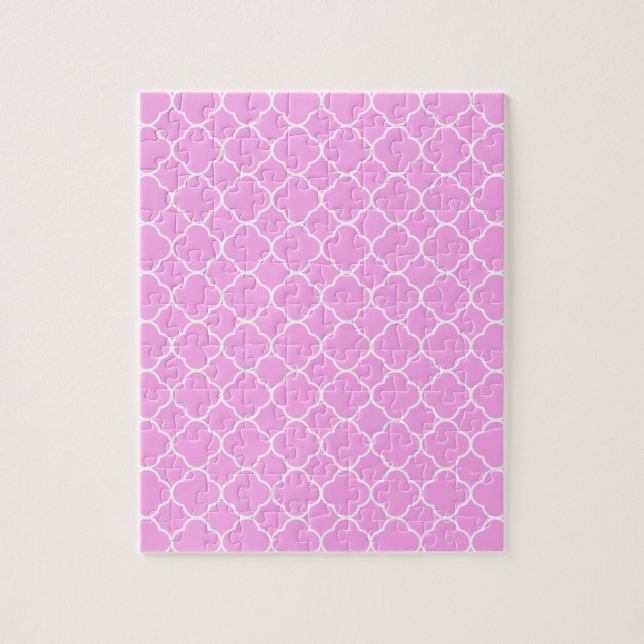 Puzzle Motif Quatrefoil Rose Et Blanc (Vertical)