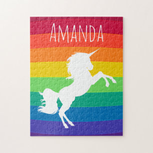 Puzzle Motif Rainbow White Unicorn Personnalisé