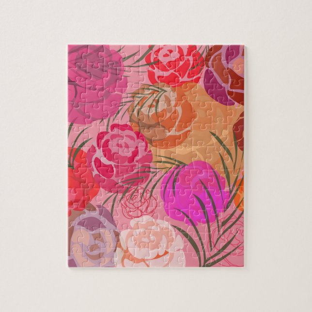 Puzzle Motif rose avec fleurs et plantes (Vertical)