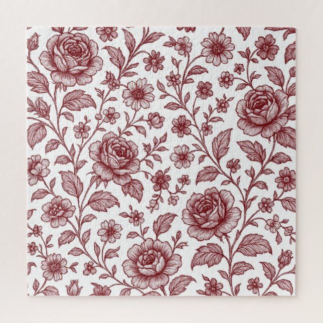 Puzzle Motif Rose Vintage rouge foncé (Vertical)