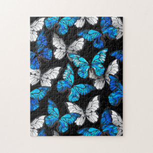 Puzzle Motif sans couleur foncée avec papillons bleus Mor