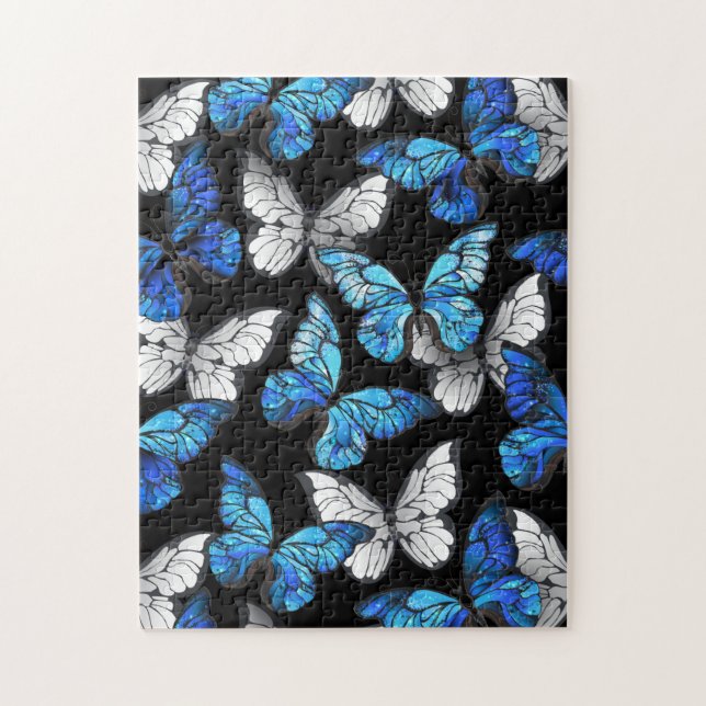 Puzzle Motif sans couleur foncée avec papillons bleus Mor (Vertical)
