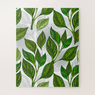 Puzzle Motif sans couture avec feuilles de thé vert