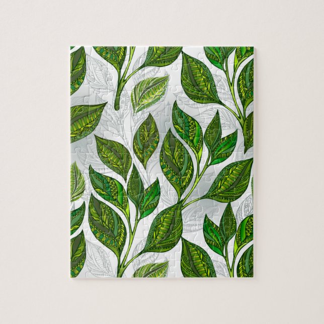 Puzzle Motif sans couture avec Feuilles de thé vert (Vertical)