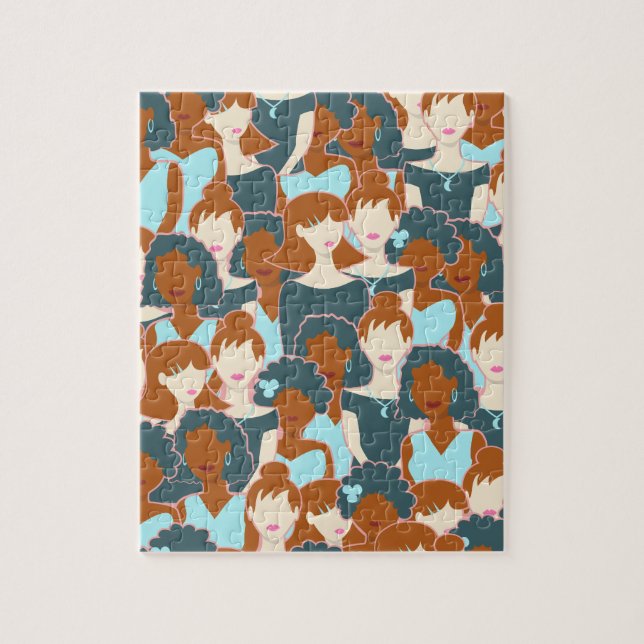 Puzzle Motif sans couture avec filles noires et blanches (Vertical)