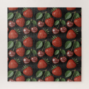 Puzzle Motif sans couture avec fraises et cerises