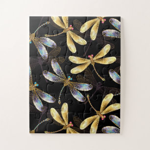 Puzzle Motif sans couture avec libellules d'or