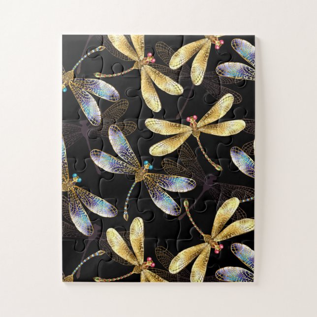 Puzzle Motif sans couture avec libellules d'or (Vertical)