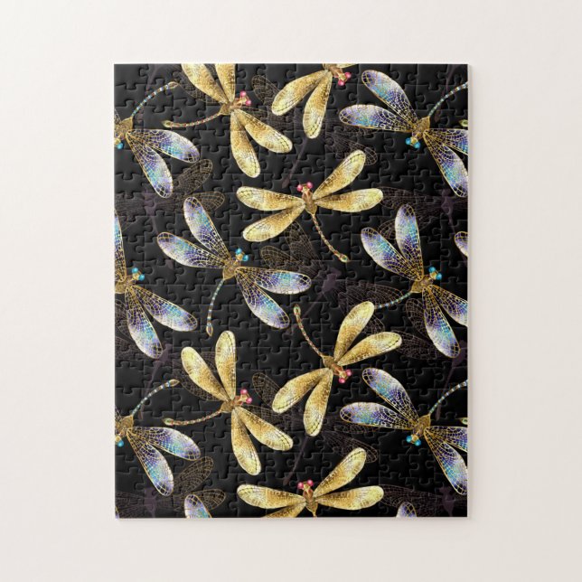 Puzzle Motif sans couture avec libellules d'or (Vertical)