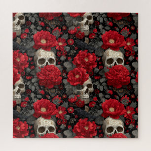 Puzzle Motif sans couture de corbeau et de crâne gothique