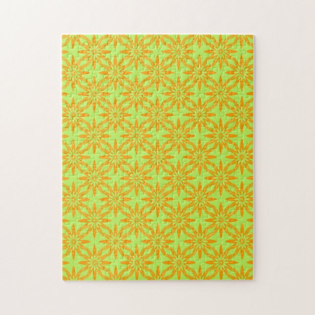 Puzzle Motif sans couture de fleurs vertes orange (Vertical)
