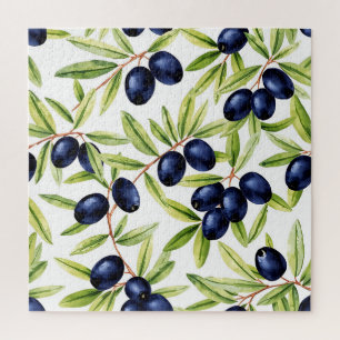 Puzzle Motif sans couture d'olives noires à l'aquarelle é