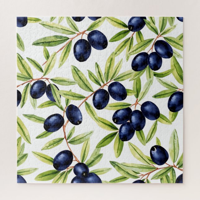 Puzzle Motif sans couture d'olives noires à l'aquarelle é (Vertical)