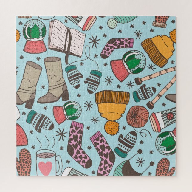 Puzzle Motif Sketch Doodle de mode hivernale (Vertical)
