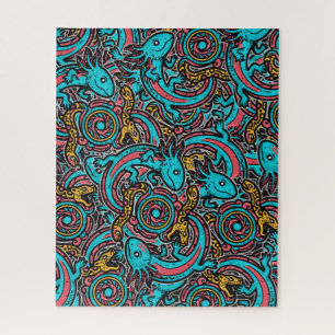 Puzzle Motif tribal Xolotl Axolotl aztèque mythe boho